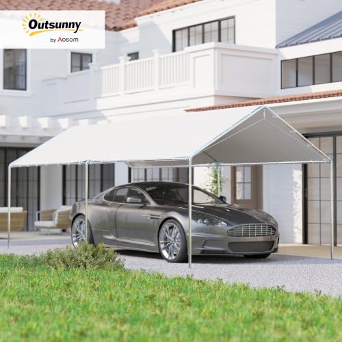Image of Outsunny 10'x20' Carport Outdoor Heavy Duty Galvanized Car Canopy White