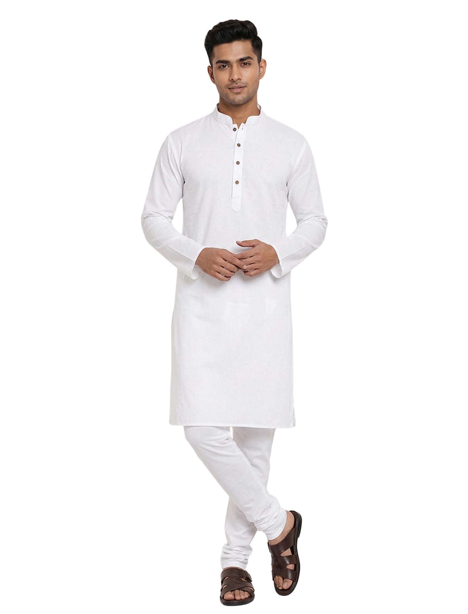 unique moments Men's Cotton Blend Modern Fit Kurta with Full Sleeve Knee Length Solid Pattern and Button Down Closure type-picture-32