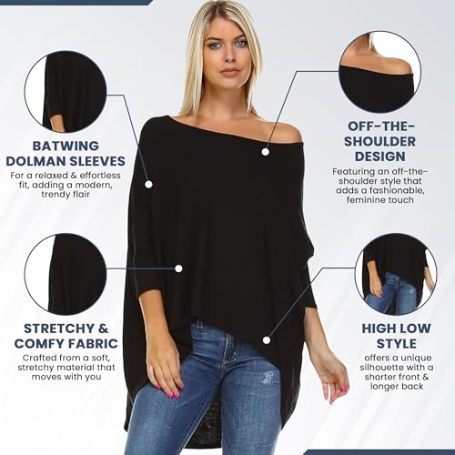 Isaac Liev Women's Tunic Top – Casual 3/4 Batwing Dolman Sleeve Off Shoulder Baggy Loose Fit Flowy T Shirt Blouse2