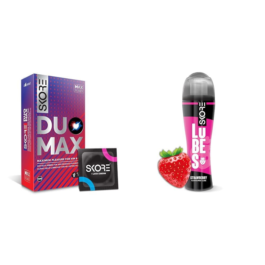 Skore Duo Max - Premium Pleasure Condoms for Him and Her with Disposal Pouches|Dotted & Ribbed|Per | Skore Lubes 50ml - Strawberry-picture-12