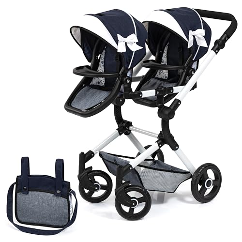 Bayer Design 26281AA Landau Jumeaux pour poupée, Poussette, réglable, Pliable, Panier intégré, Sac, Compatible avec siège Auto EasyGo