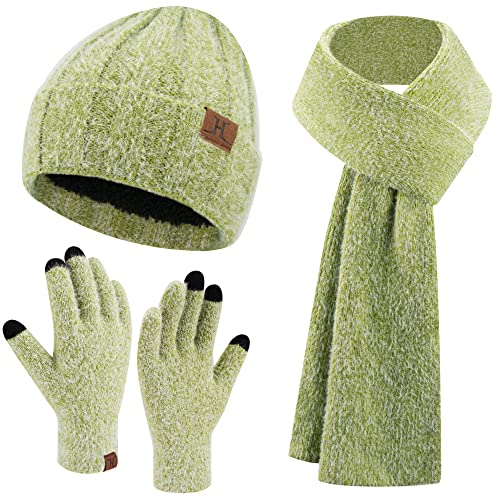 WingFly Damen Winter Set - Mütze Mit Bommel, Touchscreen Handschuhe & Schal
