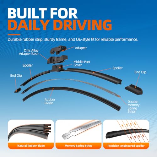 Image of 28 inch16 inch (Top Lock) Windshield Wiper Blades Automotive Replacement for TOYOTA Prius 2022 2021 2020 2019 2018 2017 2016 OEM Quality Premium 2 Pack