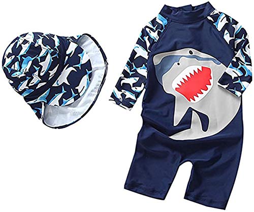 Tunoluker Baby Boys Swimsuit One Piece Toddlers Zipper Bathing Suit Swimwear with Hat Rash Guard Surfing Suit UPF 50+ (3-6 Months, Navy)