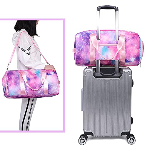 Duffle-Bag-for-Gym-Sports-Women-Girls-Workout-Travel-Bag-Weekender-with-Shoe-Compartment-and-Wet-Pocket-Pink-Galaxy