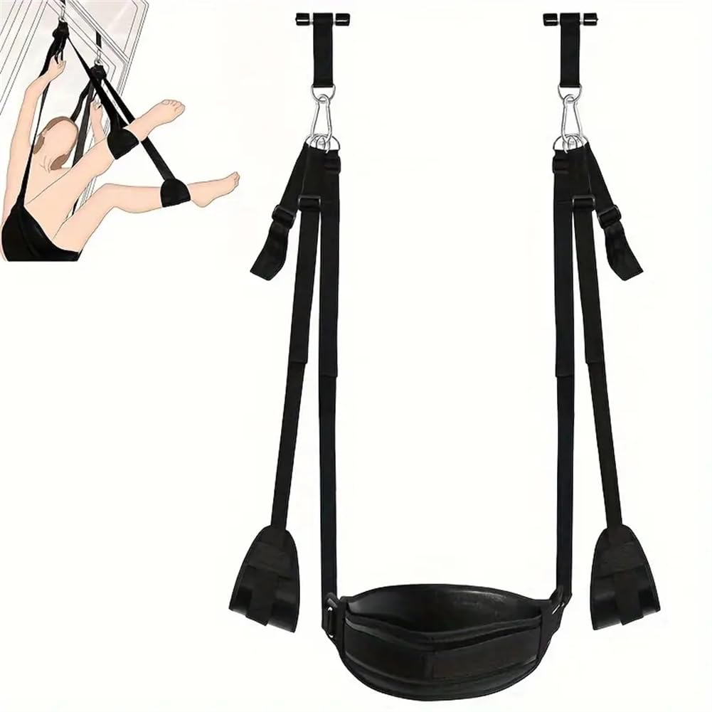 Un outil d'exercice de yoga avec un coussin en peluche en cuir et une suspension pneumatique collée sur la porte, rendant le jeu plus amusant.