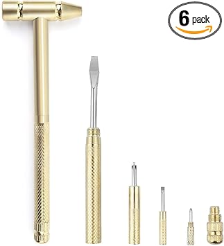Monsito 6 in 1 Mini Multifunction Anti-Corrosion and Anti-Rust Copper Hammer & Screwdriver Hand Tools for Repair Uav & Mobile Phones & Laptops & Watches