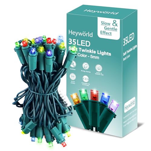 Heyworld 35 LED Slow Twinkle Christmas String Lights, Multicolor Soft Glow