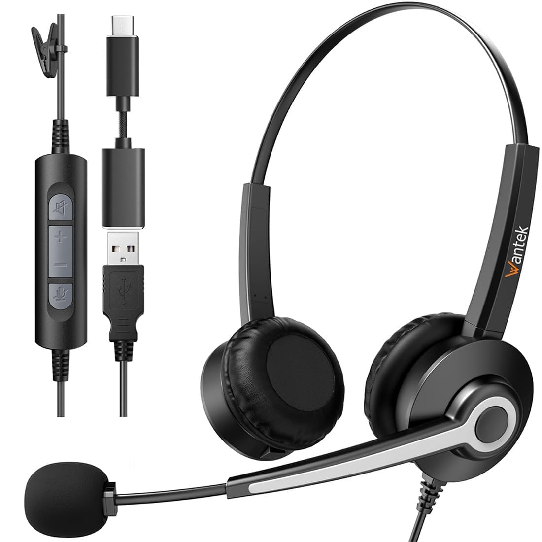 Wantek USB Headsets with Microphone,3.3m Length Noise Cancelling Headset Stereo Headphone for PC,Laptop USB/Type-C/3.5mm-picture-40
