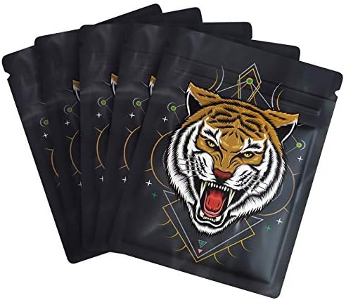 60 PCS Mylar Bags Resealable Pure Aluminum Ziplock Bags Reusable Food Storage Bags for Foods, Candy, Accessories (7.8 x 10.3cm, Tiger)