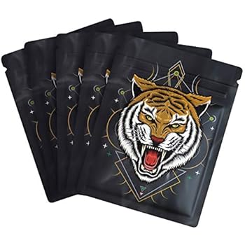 Stash Bag 60 PCS Mylar Bags Resealable Pure Aluminum Ziplock Bags Reusable Food Storage Bags for Foods, Candy, Accessories (3 x 4in, Tiger)