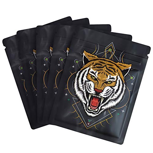 60 Piezas Bolsas de Mylar a Prueba de Olores Bolsas de pie Resellables Almacenamiento de Alimentos Reutilizables Bolsas para Almacenar Refrigerios, Dulces (7,8 x 10,3 cm, Tigre) Cover