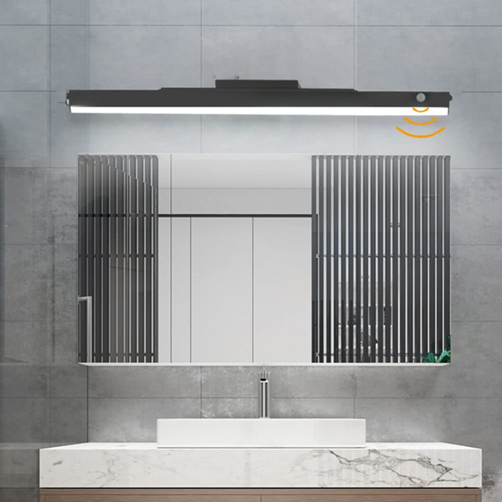 Lampe de miroir LED avec détecteur de mouvement noir 55 cm Lampe miroir d'intérieur moderne avec interrupteur salle bain 16W 4000K blanc neutre,lampe miroir salle bain avec design aimant