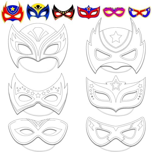 chiazllta 24 Pcs Color Your Own Hero Mask Crafts Hero Party Favors for Kids DIY Super Paper Mask...