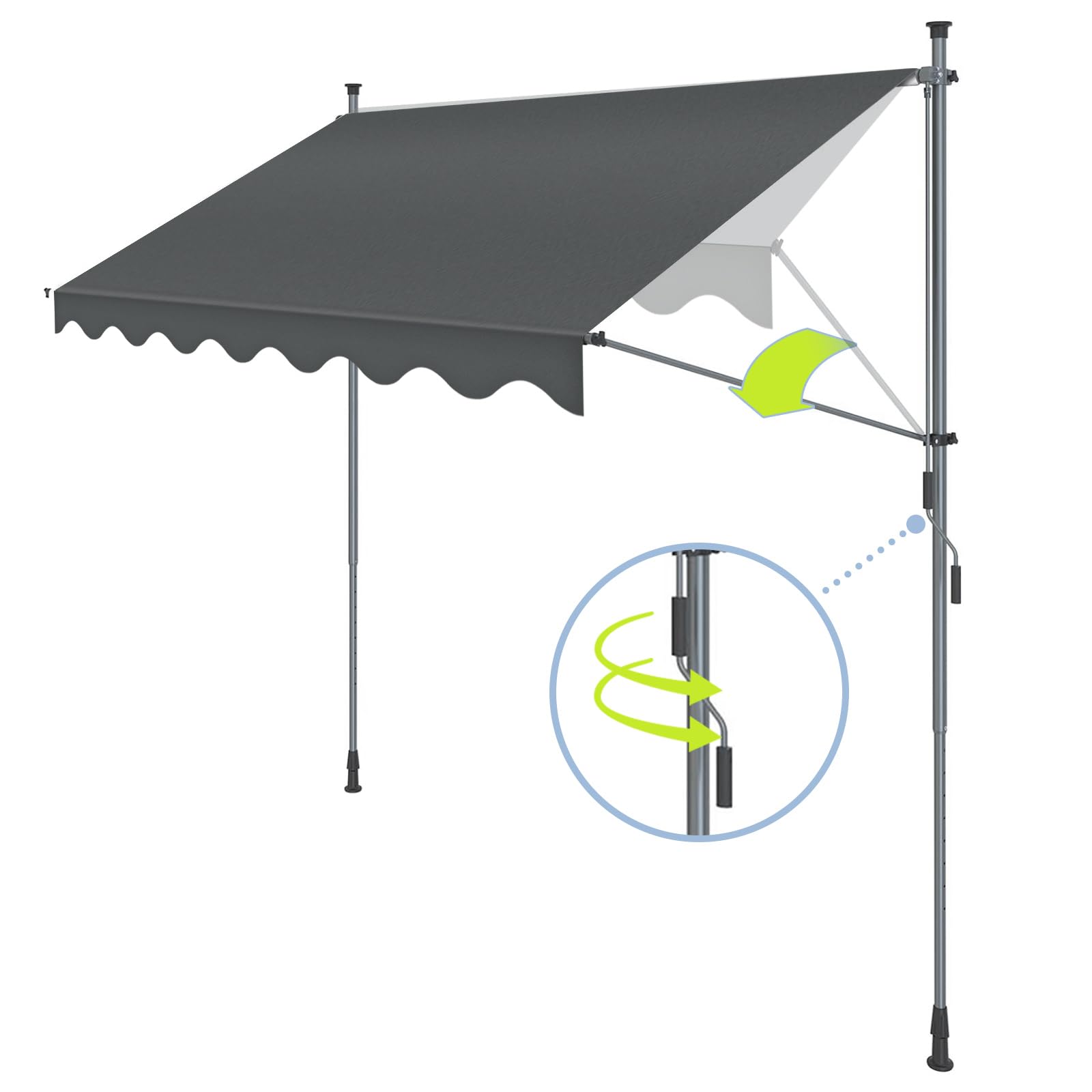 SUNNY GUARD Toldo Manual Retráctil 200cm, Toldo de Exterior de Manivela Regulable en Altura para Balcón Jardín Terraza, Antracita