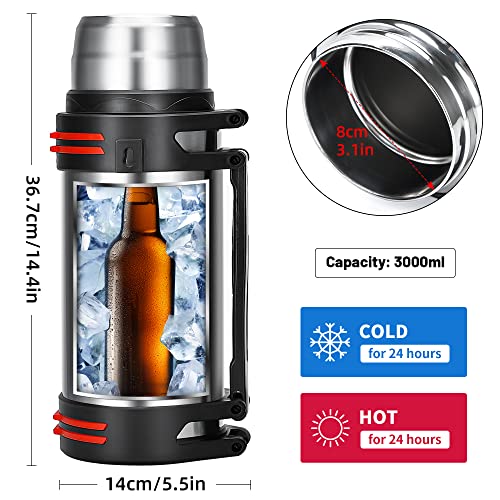 Olerd Large Thermosflask- 101Oz Stainless Steel Insulated Bottle For Travel With Bpa Free Cup - 3L Oversized Vacuum Insulated Thermoses With Handle And Strap For Hot & Cold Drinks thumb #2