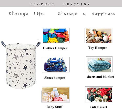 Image of Kids Laundry Hamper Clothes Gift Basket Storage Laundry Baskets Organizer Bin with Handles for Nursery Room (Black Star)