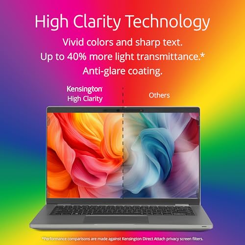 Image of Kensington High Clarity Privacy Screens Filter for 14 inch 16:9 Laptops, Easy Installation Privacy Filter, Anti-Glare, 2H Hardness Protection, Compatible with HP Lenovo Samsung Asus HC140A169A