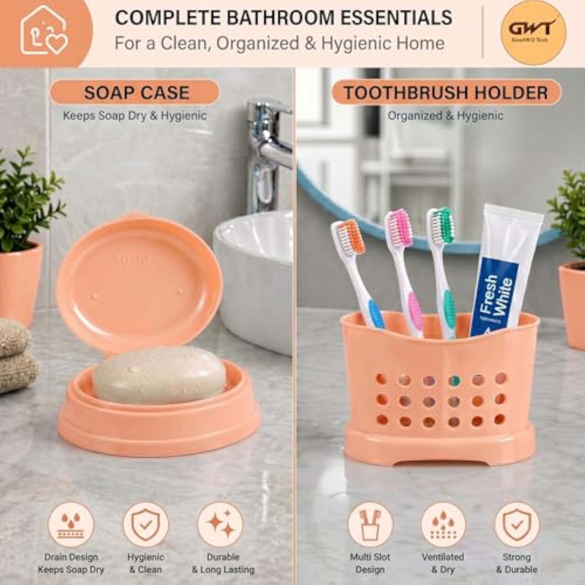 Heavy Duty Large Capacity Plastic Bathroom Set of 10 Pieces