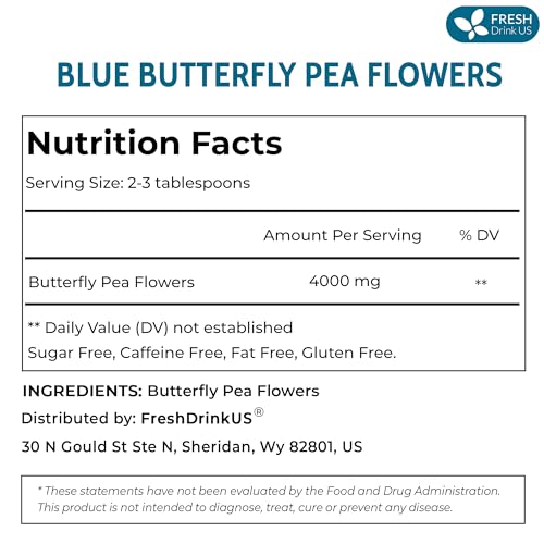 Image of FreshDrinkUS, Premium 8oz Butterfly Pea Flowers, 100% Natural & Pure from Whole Butterfly Pea Flowers Leaves, Wildcrafted, Blue Butterfly Pea Flowers Loose Leaf Herbal Tea, No Gluten, Vegan