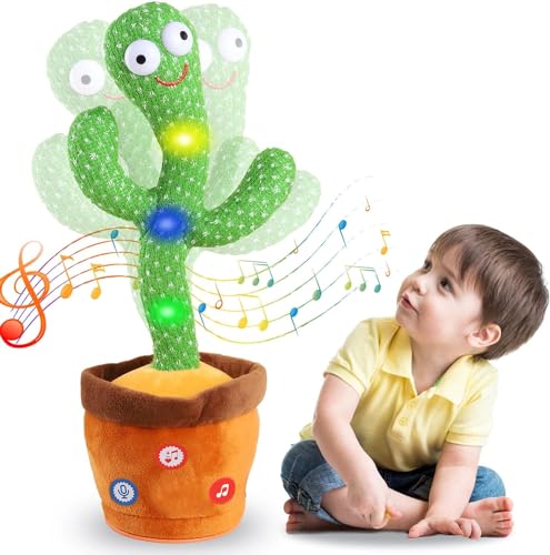 Image of Kids Adjust Volume Dancing Talking Cactus Toys for Baby Boys and Girls, Singing Record Repeating What You Say Sunny Cactus Electronic Light Up Plush Toy with 120 English Songs for Home Decor