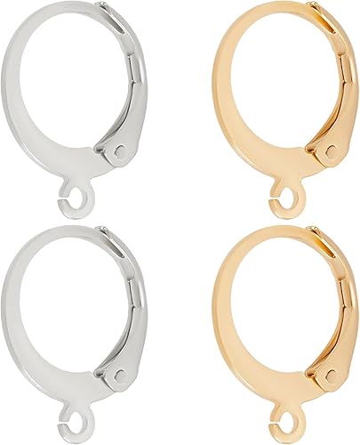 Beebeecraft 1 caja de 100 piezas de aretes chapados en oro de 24 quilates redondos franceses, color gris y dorado, 0.571 x 0.492 in, para