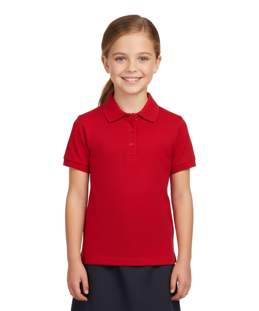unik Girl's Uniform Polo Shirt Short Sleeve White Navy Sky Blue Red Green Pink