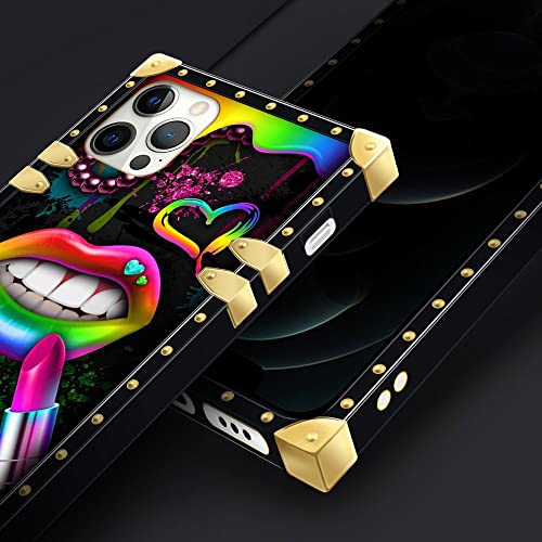 Coque iPhone 13 Pro 6,1 pouces style carré lèvres rouges en soirée
