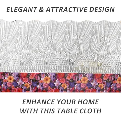 Image of Dakshya Industries 6 Seater PVC Waterproof Dining Table Cover 60x90 Inch | Floral Printed Washable Table Cloth with Lace Border