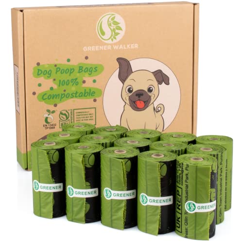 GREENER WALKER Compostable Sacs à Déjections Canines, 20% Extra Epais et Durable 225 Scas pour Déchets Chiens Biodégradables avec EN13432 et certifié BPI (Vert) Cover