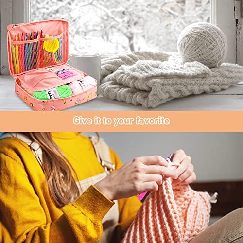 Crochet Hooks Set, Crochet Hook Kits for Beginners Adults, Ergonomic Crochet Starter Accessories Kit Include 0.6mm-6.0 mm Metal Needles, Wool, Scissors, Case and Knitting Needles, Sister Gift Pink