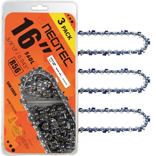 NEO-TEC Fits for Milwaukee Chainsaw Chain 16 Inch 3/8 LP Pitch .043 Gauge 56 Drive Links Fits For M18 Fuel Ego CS1613 Dewalt DCCS690-49162715 DWO1DT616 R56 (3 Chains) - Semi Chisel
