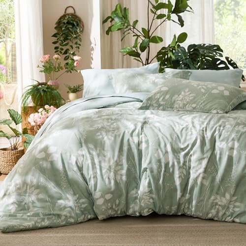 Bedsure King Size Comforter Set - 7 Pieces Floral Sage Green Gent...