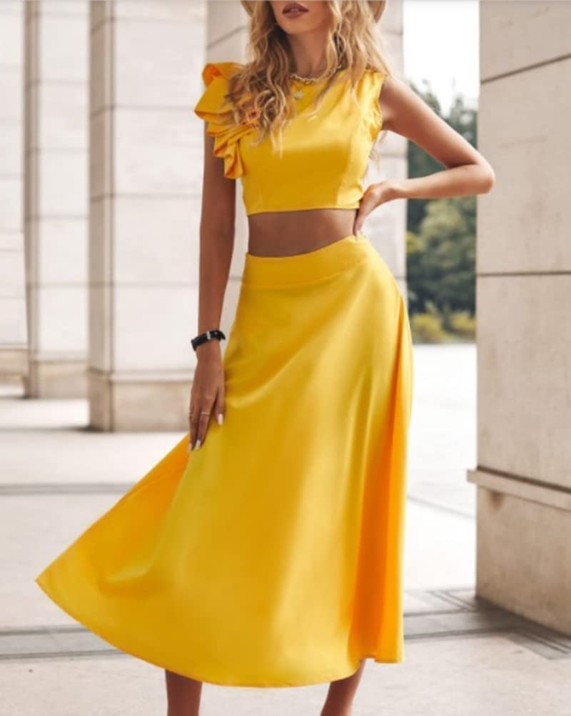 ORANDESIGNE Femme Ensemble Crop Top Et Jupe Longue Tenue de Soiree Chic et Glamour Sexy Costume Tailleur 2 Pièces Outfit Elegant Travail Décontractée au Bureau Mode Set Vetement