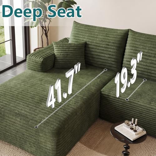 Image of 95 inch Modular Sectional Couch, Boneless L Shaped Cloud Sofa with Chaise Lounge, Corduroy Upholstered Couches Memory Foam Deep Seat, No Assembly Required, Ideal for Living Room(Green, Left Facing)