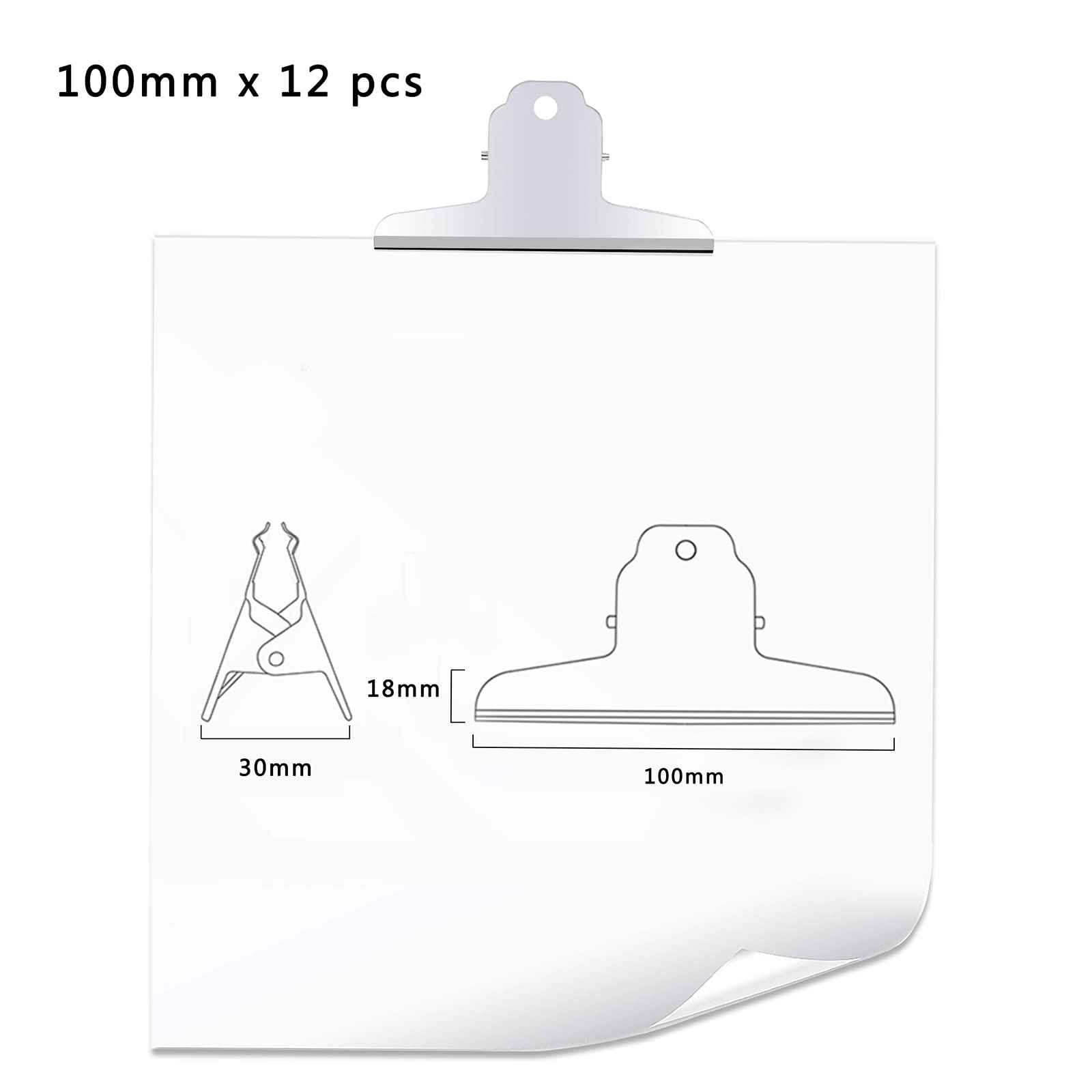 90mm Bulldog Clip Raccoglitore, 10 Pezzi Metallo, 4 Pollici Binder Clip Grandi, Silver per Ufficio Scuola