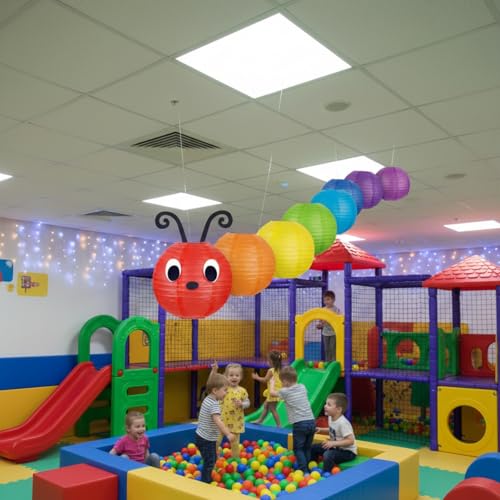 Image of Hortsun 7 Pcs Caterpillar Theme Birthday Decorations Caterpillar Paper Lanterns Sets for School Classroom Birthday Party Favors, with Eyes Mouth Feelers Glue Point (Multicolor)