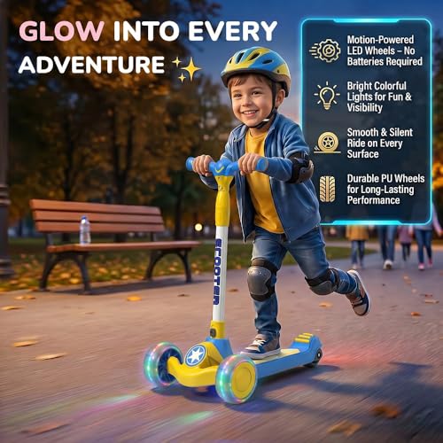 Image of StarAndDaisy Kids Kick Scooter for 3+ Year, kick Scooter for Kids, Skating Scooter with Light Up LED Wheels, Adjustable Handle Height, Foldable 3 Wheel Skate Scooter for Boys Girls 3-12 Years