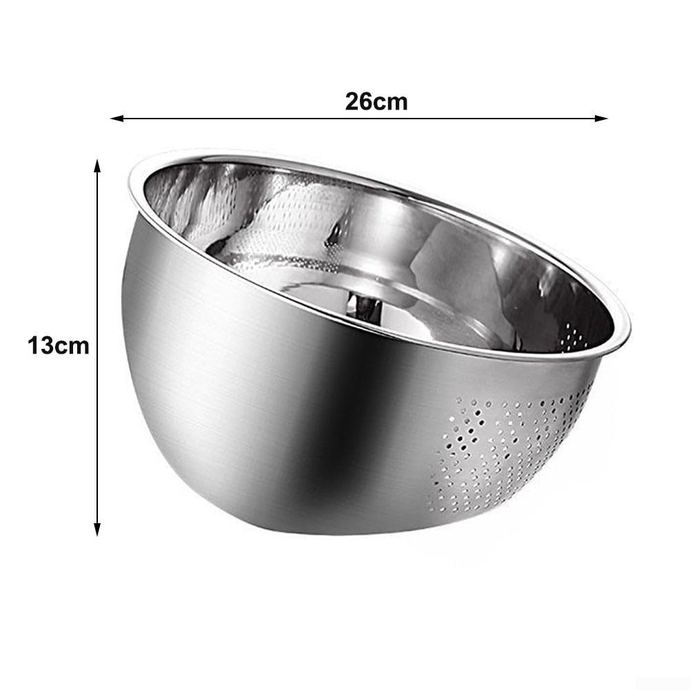 Cuenca Lavadora de Arroz en para acero Inoxidable con Agujeros Laterales - Colador Escurridor para Pasta y Legumbres - Utensilio de Cocina para fácil de Limpiar 22.5x11.5cm(304 material 26 cm)