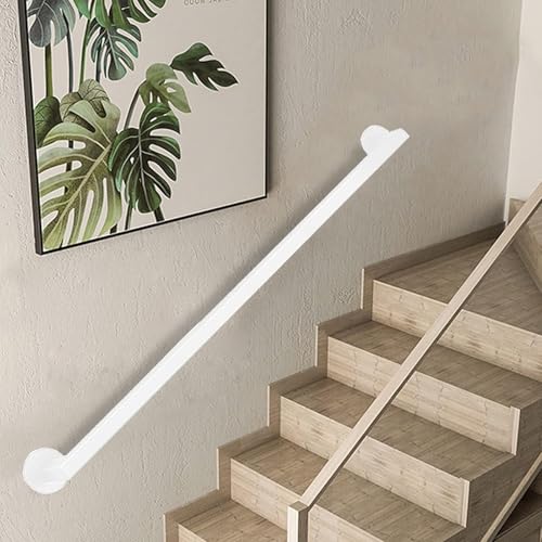Lanmmraifc Pasamanos de Escalera para escaleras de 1, 2, 3, 4, 5 y 6 Metros, pasamanos de Pared de Hierro galvanizado Cuadrado para Bares, lofts, barandillas de Pasillo (Blanco)(120cm)