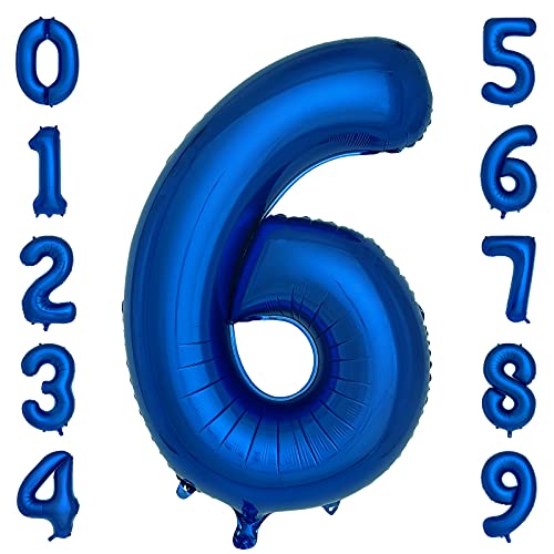 Navy Blue Number 6 Balloons 40 Inch Large Dark Blue Helium Foil Balloons for Birthday Party 2021 Graduation Decorations Anniversary Celebrations (Number 6)