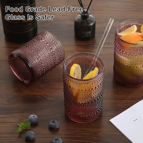 Image of ZMOWIPDL Drinking Glasses Set of 12,Purple 12oz & 15oz Hobnail Glass Cups