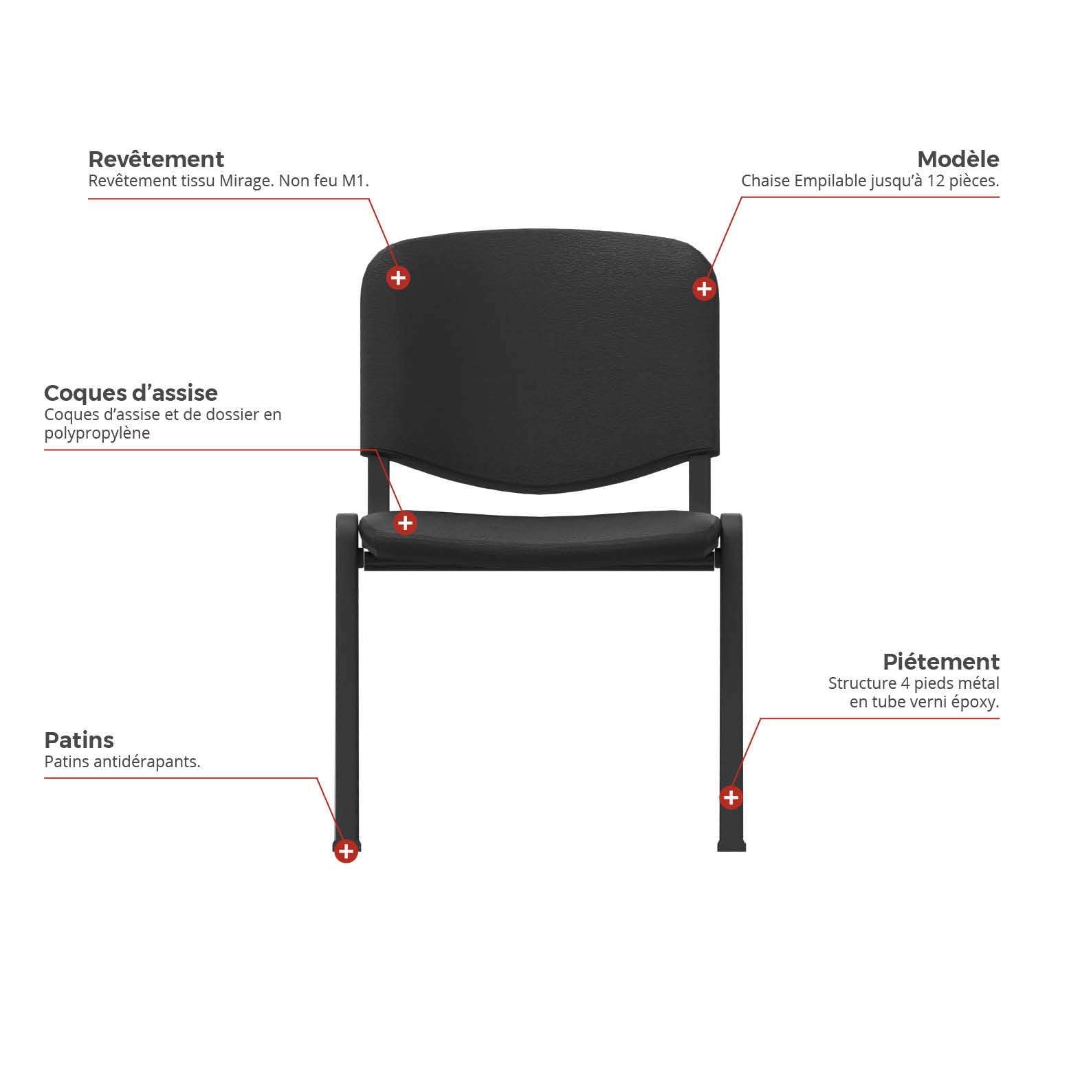 Matelpro - Chaise de réunion empilable Clarens - Noir