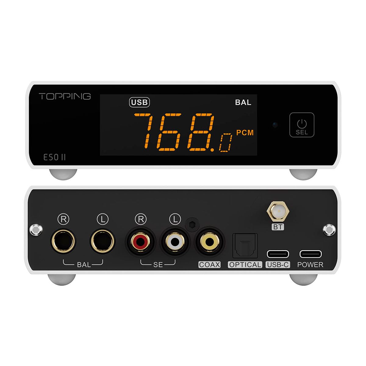 Topping E50II DAC USB kompaktowy na biurko Hi-Res Audio z AK4497S, DSD512, 10-pasmowym PEQ i Bluetooth LDAC do słuchawek i głośników, biały