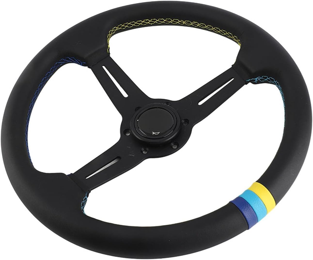 for Volante da corsa in pelle da 350 mm da 14 pollici universale mezzo piatto in lega di alluminio nero con pulsante clacson for gli appassionati di corse automobilistiche