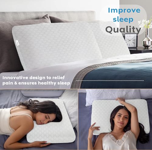 Image of AYKA Cooling Memory Foam Pillow For Neck & Shoulder Pain | Neck Orthopedic Pillow For Sleeping, Pain Relief & Spinal Alignment | Ergonomic Design | 2 Years Warranty (Set of 1),White