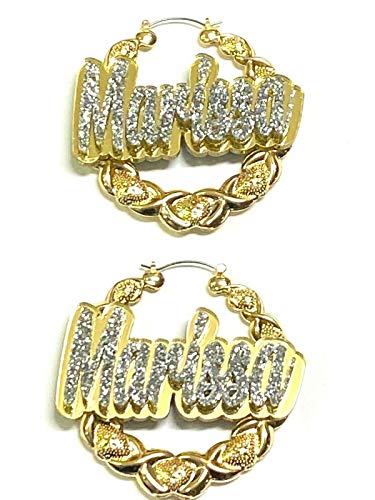 Personalized Custom Gold XOXO Hoop 2.5" Size Earrings Name Plate Laser Cut Diamond Look Script Cursive Design Stunning Look - Quality, Attractive Gold XOXO Earrings, Made To Order - Any Name4