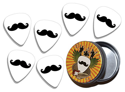 Mustache 6 X Logo Guitare Mediators Picks in Tin (GD)