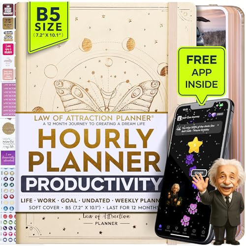 Deluxe Weekly and Monthly Planner | Law of Attraction Planner with Productivity App | 12-Month for Productivity, Gratitude & Goal Setting | Includes Foldable Vision Board, Gift Box & Stickers