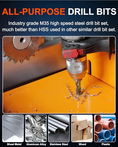 Image of COMOWARE Cobalt Drill Bit Set- 115Pcs M35 High Speed Steel Twist Jobber Length for Hardened Metal, Stainless Steel, Cast Iron and Wood Plastic with Metal Indexed Storage Case, 1 /16 inch - 1 /2 inch